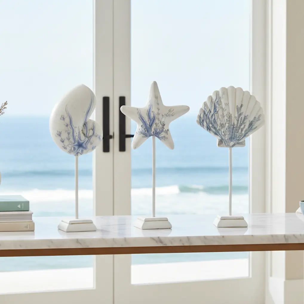 Coastal Sea Life Sculptures Set Loving Coastal Living