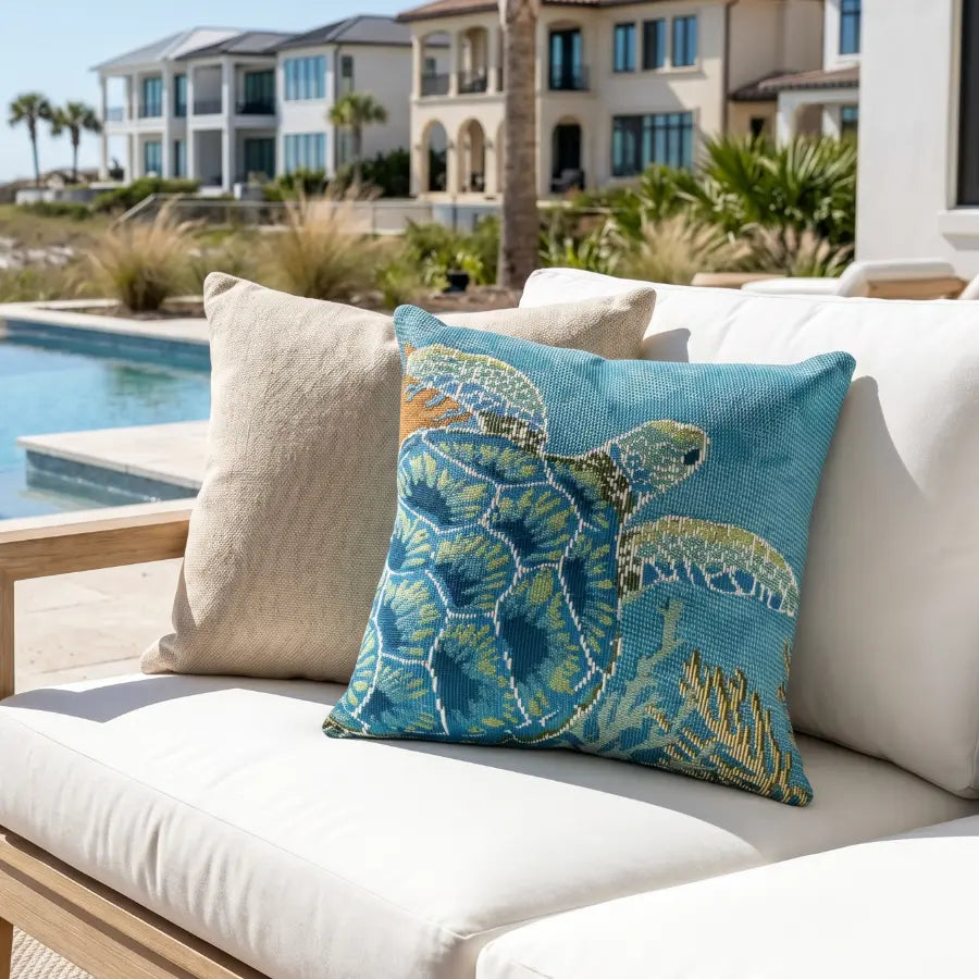 sea turtle indoor outdoor pillow 18x18 with coastal ocean design