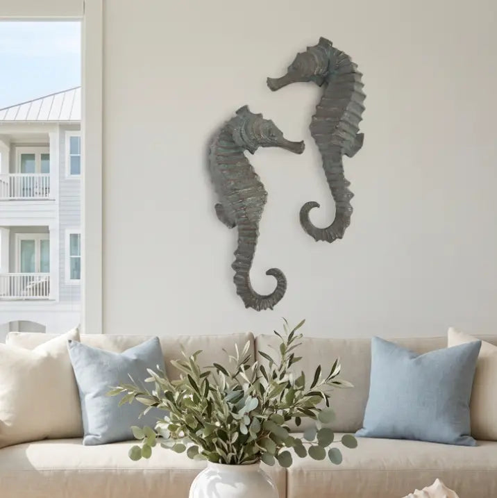 Coastal seahorse wall art with nautical ocean-inspired design