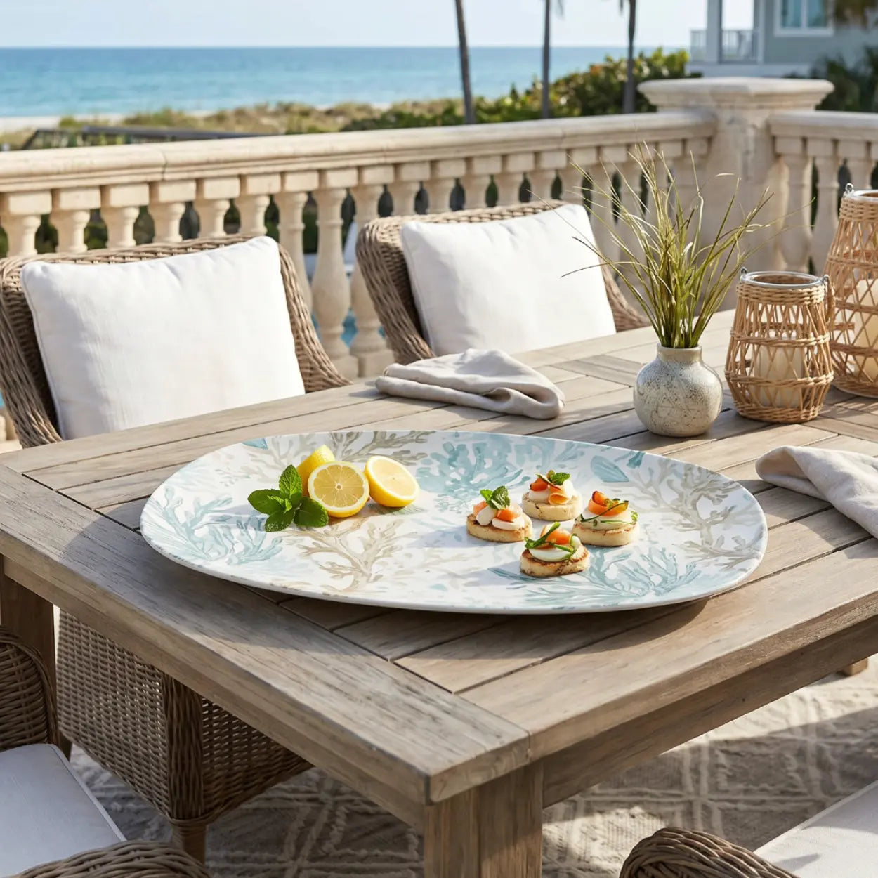 Coastal serving tray for appetizers, family meals, and outdoor entertaining.