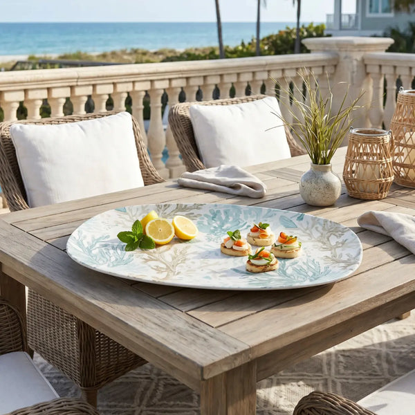 Coastal serving tray for appetizers, family meals, and outdoor entertaining.