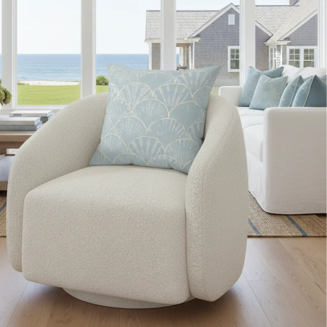 Light Blue Seashell Scallop Pattern Pillow Printify