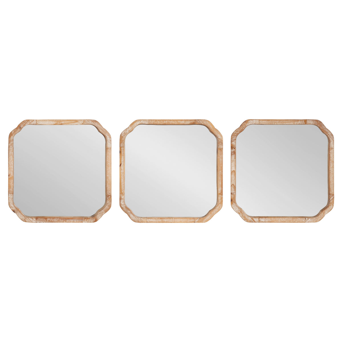 Beach house wood mirror wall set with natural grain frames for bright coastal interior styling