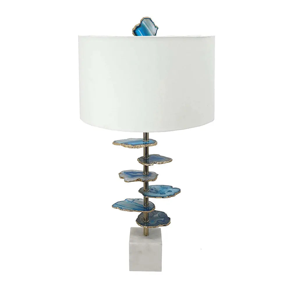 Coastal Blue & White Agate Table Lamp with Marble Base HouseOfZazla