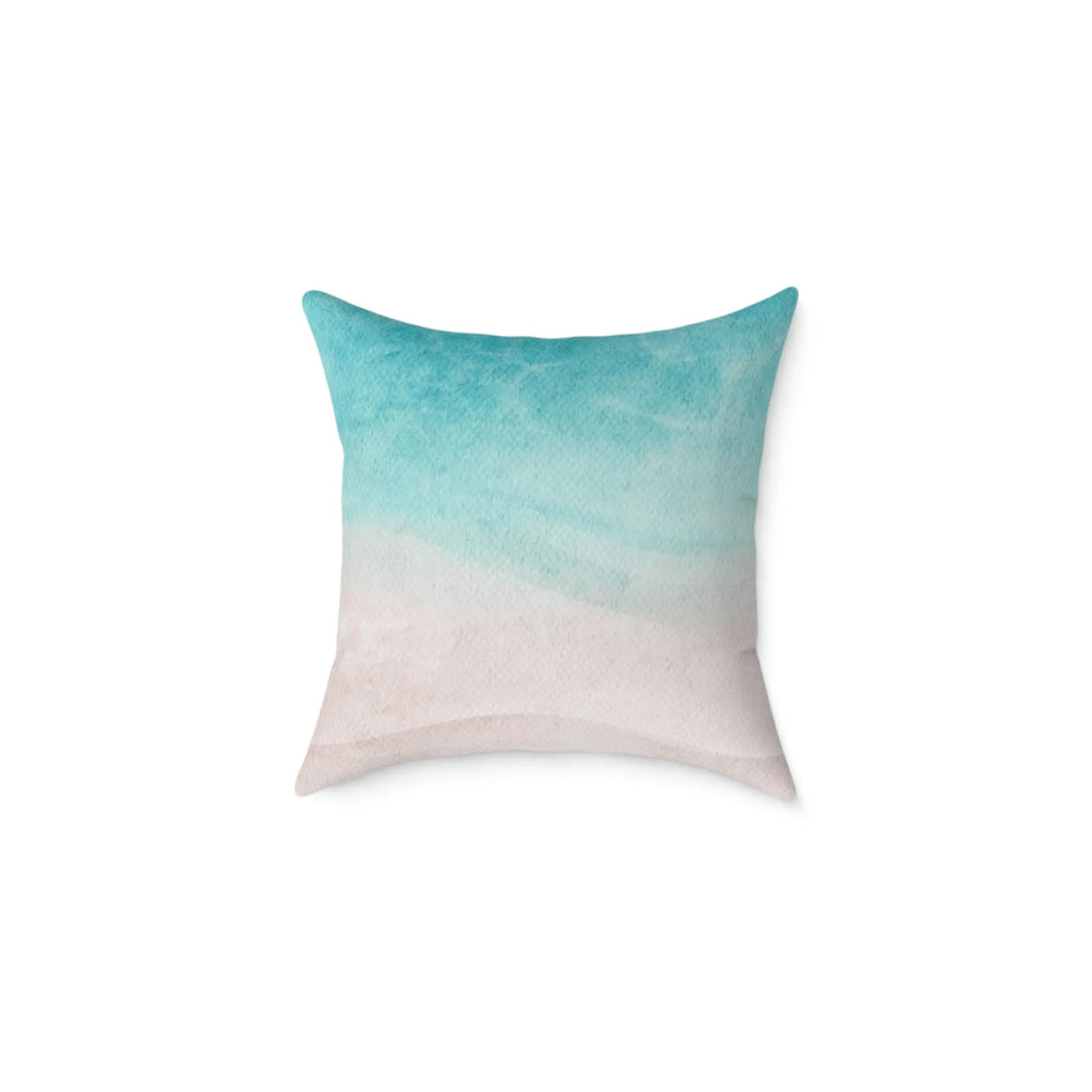 Closeup of beach ombre throw pillow showing soft color fade detail