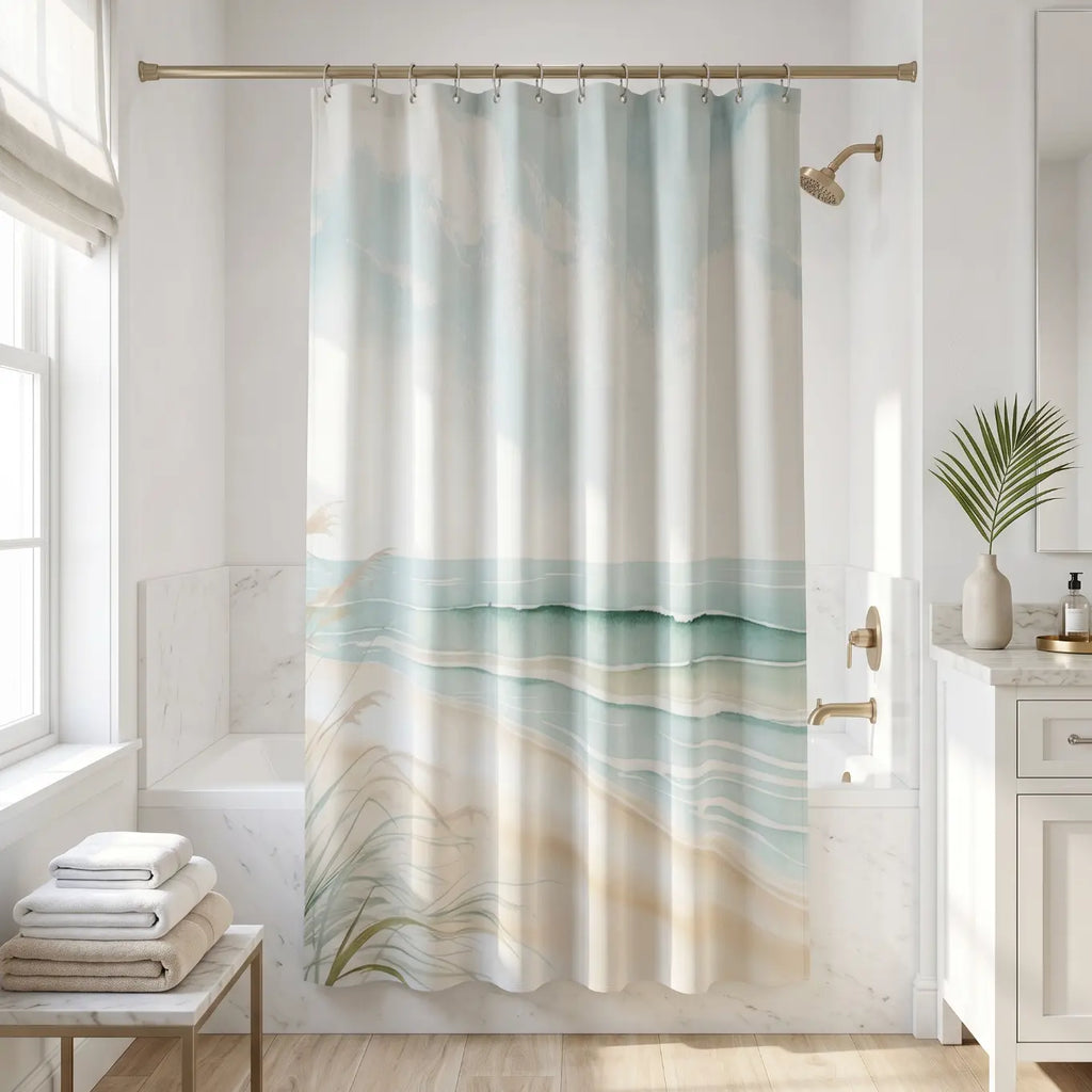 Coastal beach shower curtain with ocean-inspired design