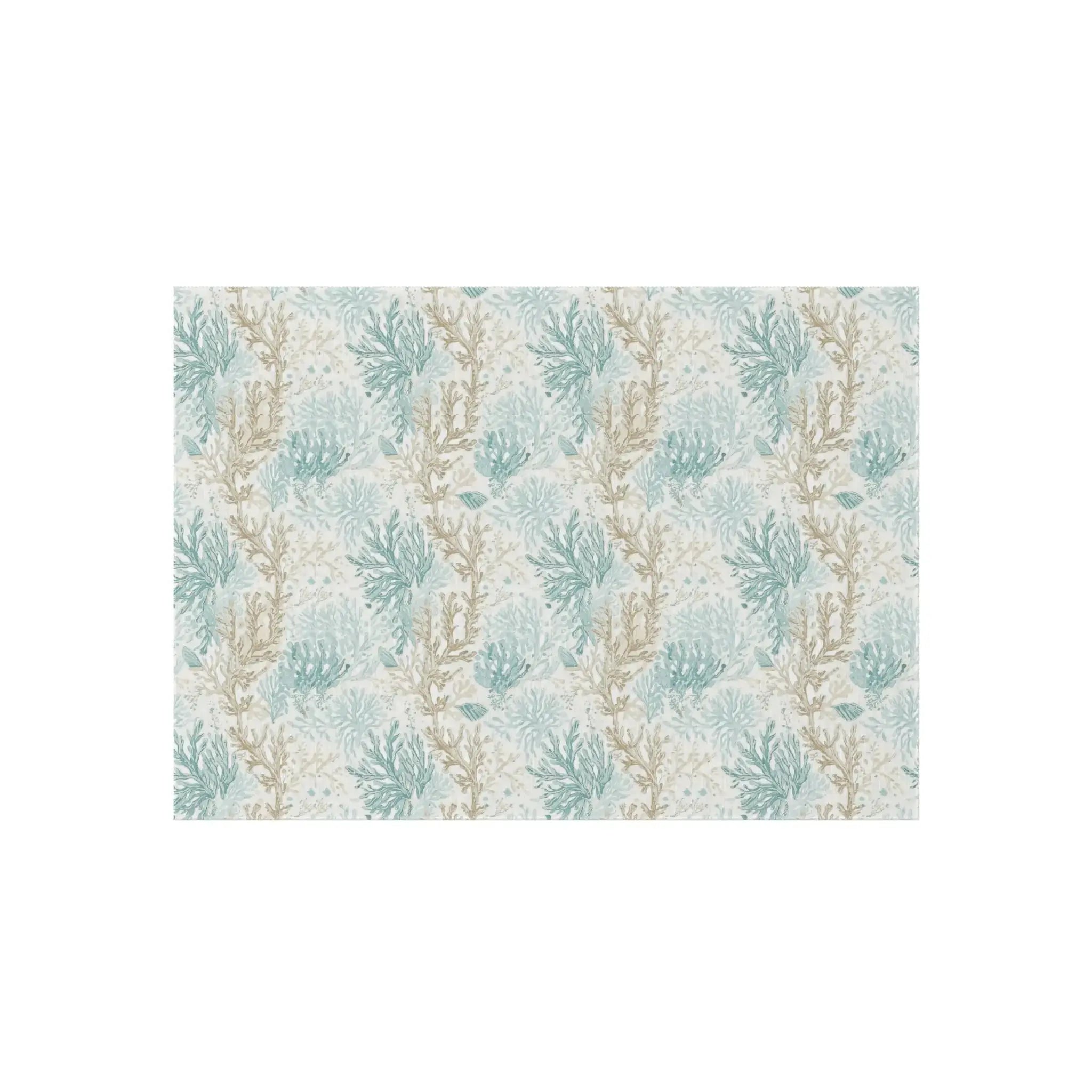 Detail of Coral Cove aqua coastal rug pattern with seafoam and sand tones.