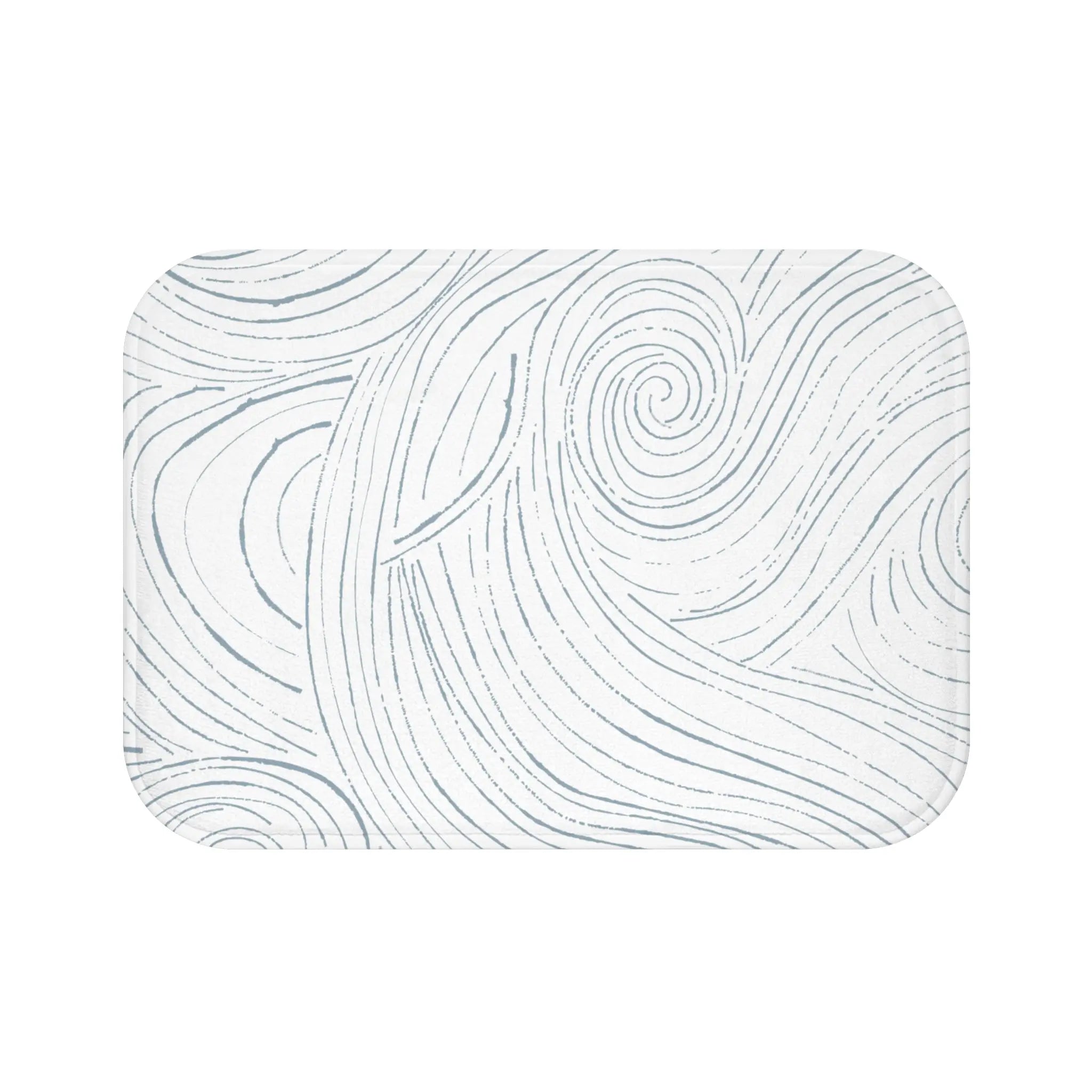 Coastal abstract bath mat for a  beach-inspired bathroom.