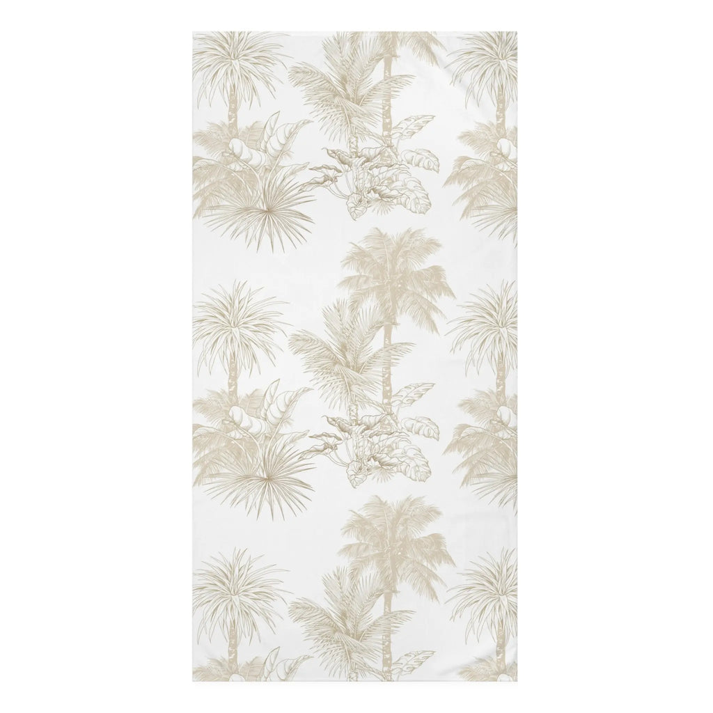 Biscayne Palm Cotton Mink Bath Towel with soft neutral palm print and quick-drying cotton back.