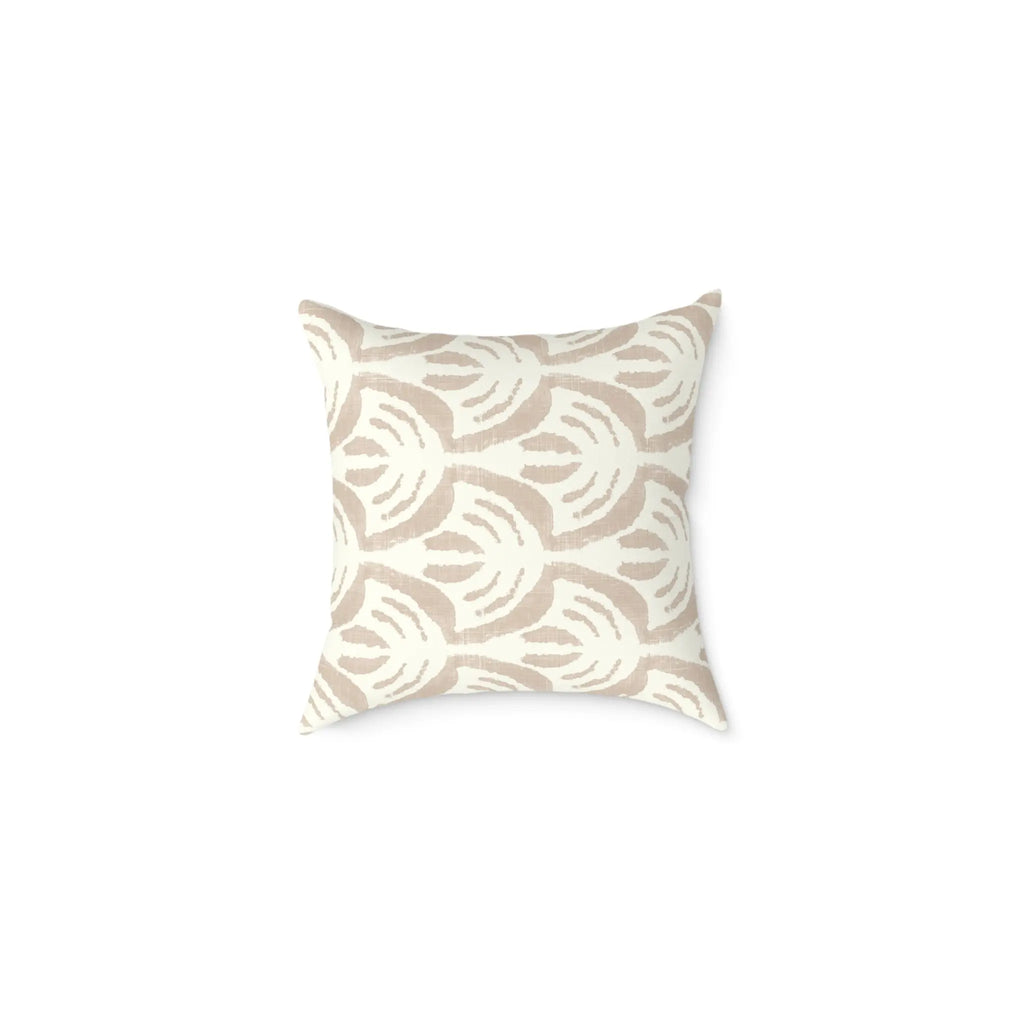Sienna Throw Pillow with soft beige hand-drawn fan motif on cream, a Boho neutral accent.