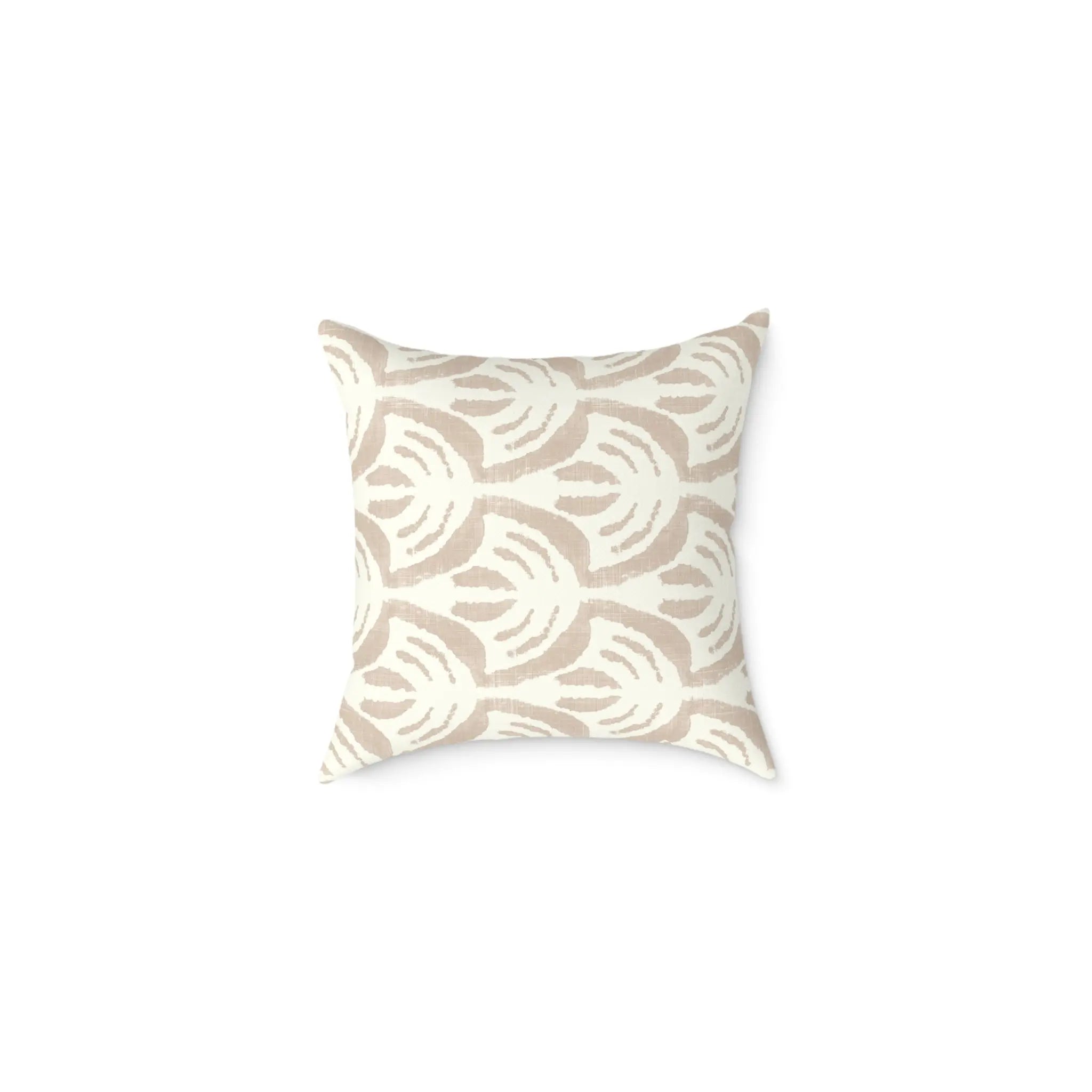 Sienna Throw Pillow with soft beige hand-drawn fan motif on cream, a Boho neutral accent.