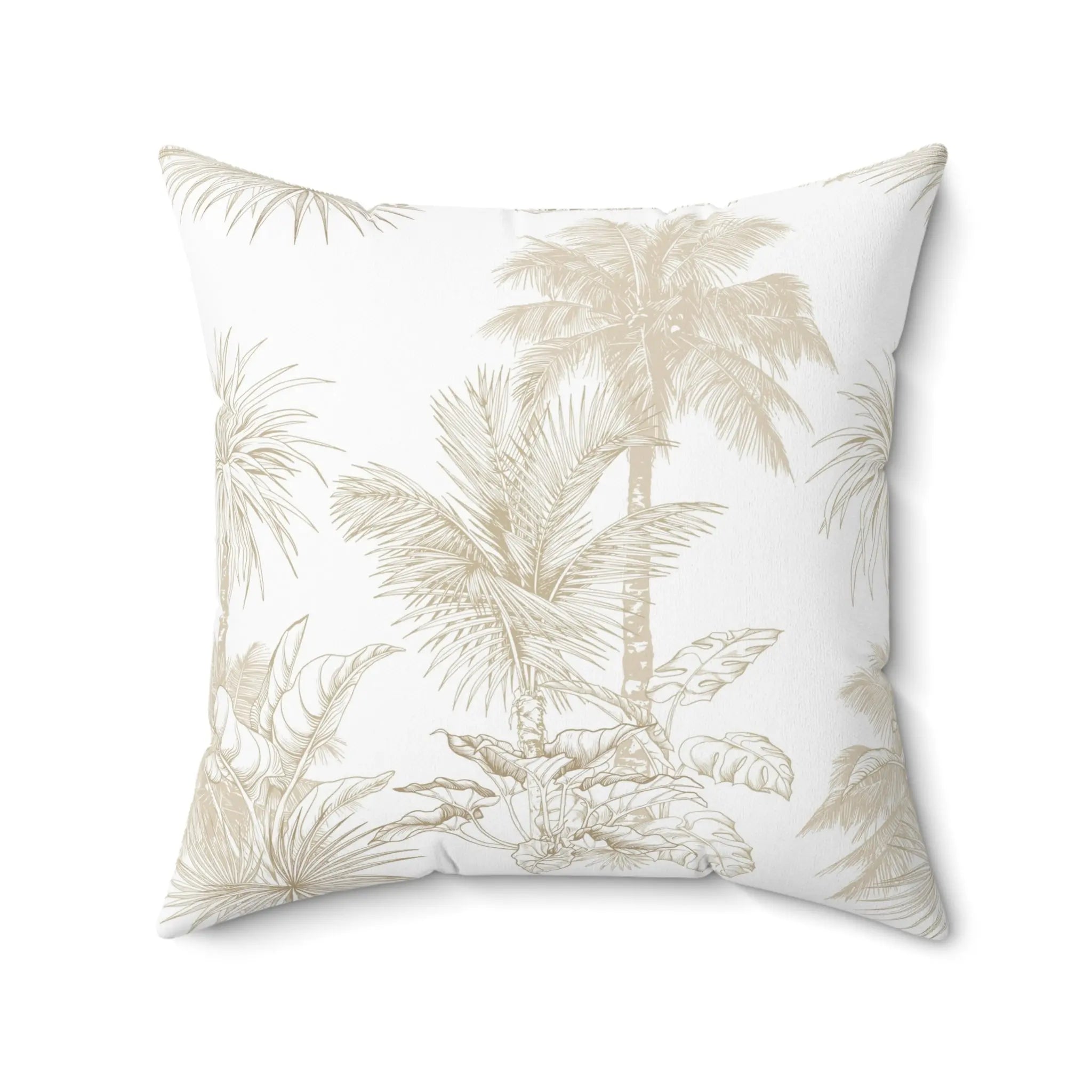 Biscayne Palm Throw Pillow with beige palm sketch on crisp white ground.