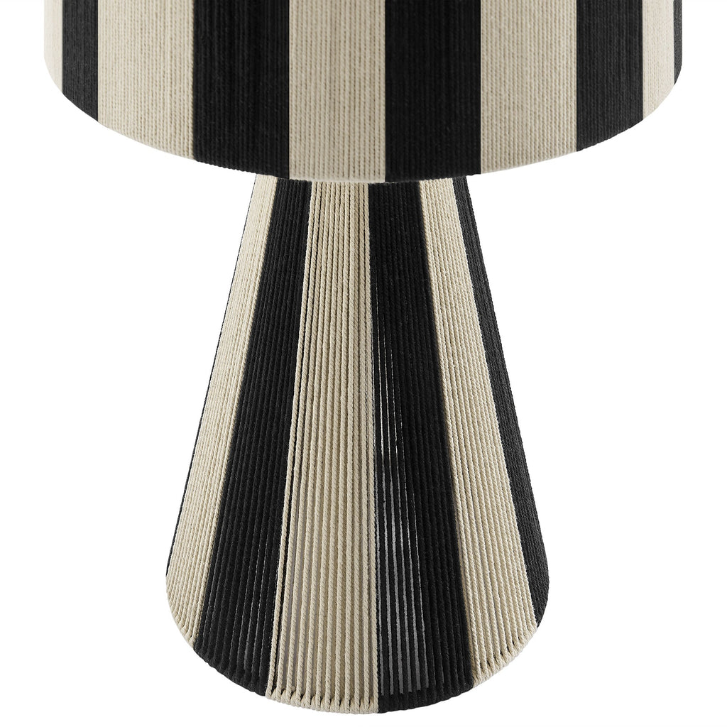 Black neutral accent table lamp with bold vertical stripes for a classic coastal interior