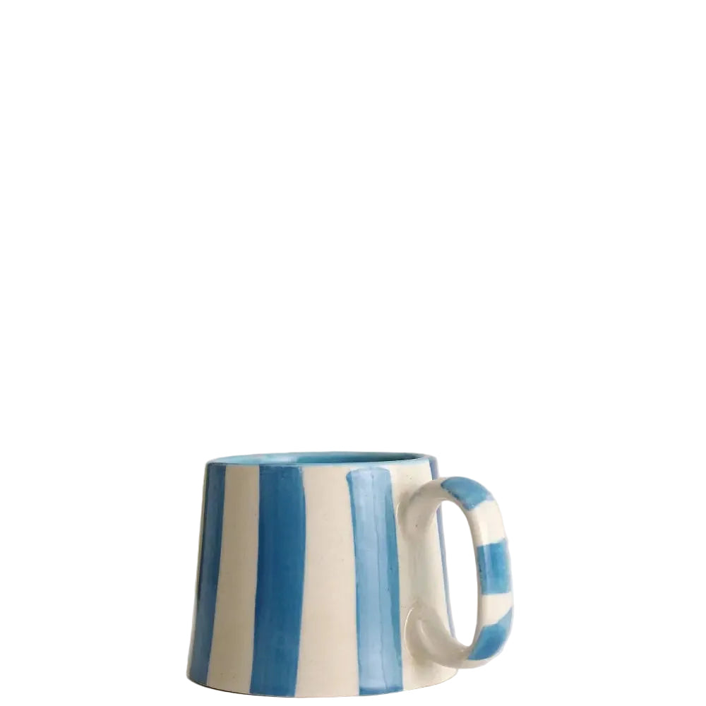 Blue and white striped cups for casual coffee or tea