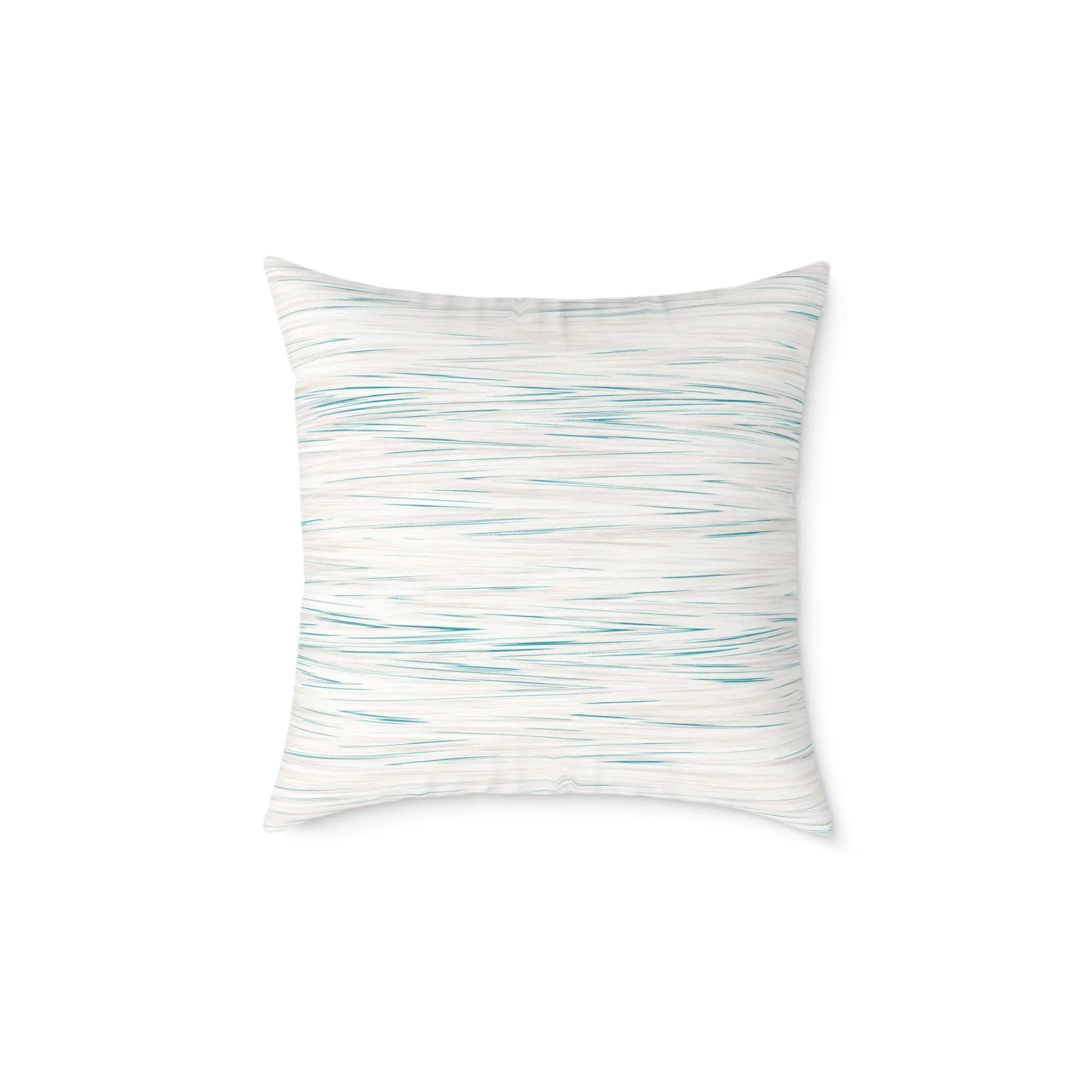 Coastal Breeze Throw Pillow with white linen-inspired fabric and blue watercolor stripes.