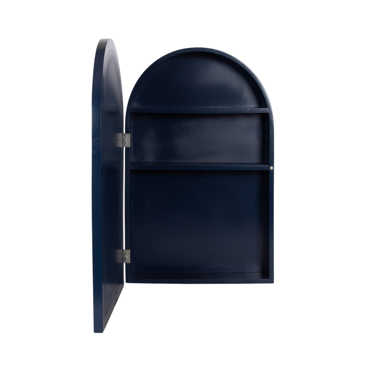 Blue arched mirror for modern coastal decor with a rich navy architectural frame