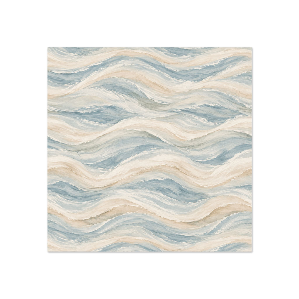 Blue and beige watercolor wave wallpaper with a soft coastal-inspired pattern.
