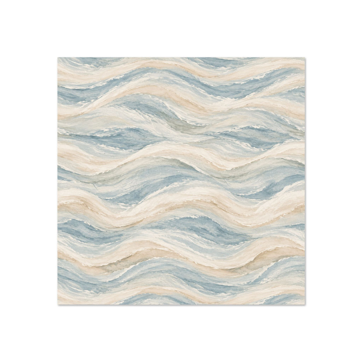 Blue and beige watercolor wave wallpaper with a soft coastal-inspired pattern.
