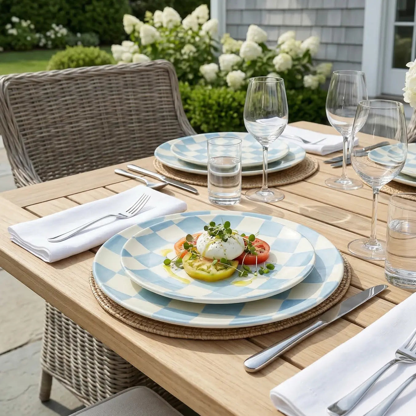 Light Blue Checkered Appetizer plates Timeless Luxe Boutique