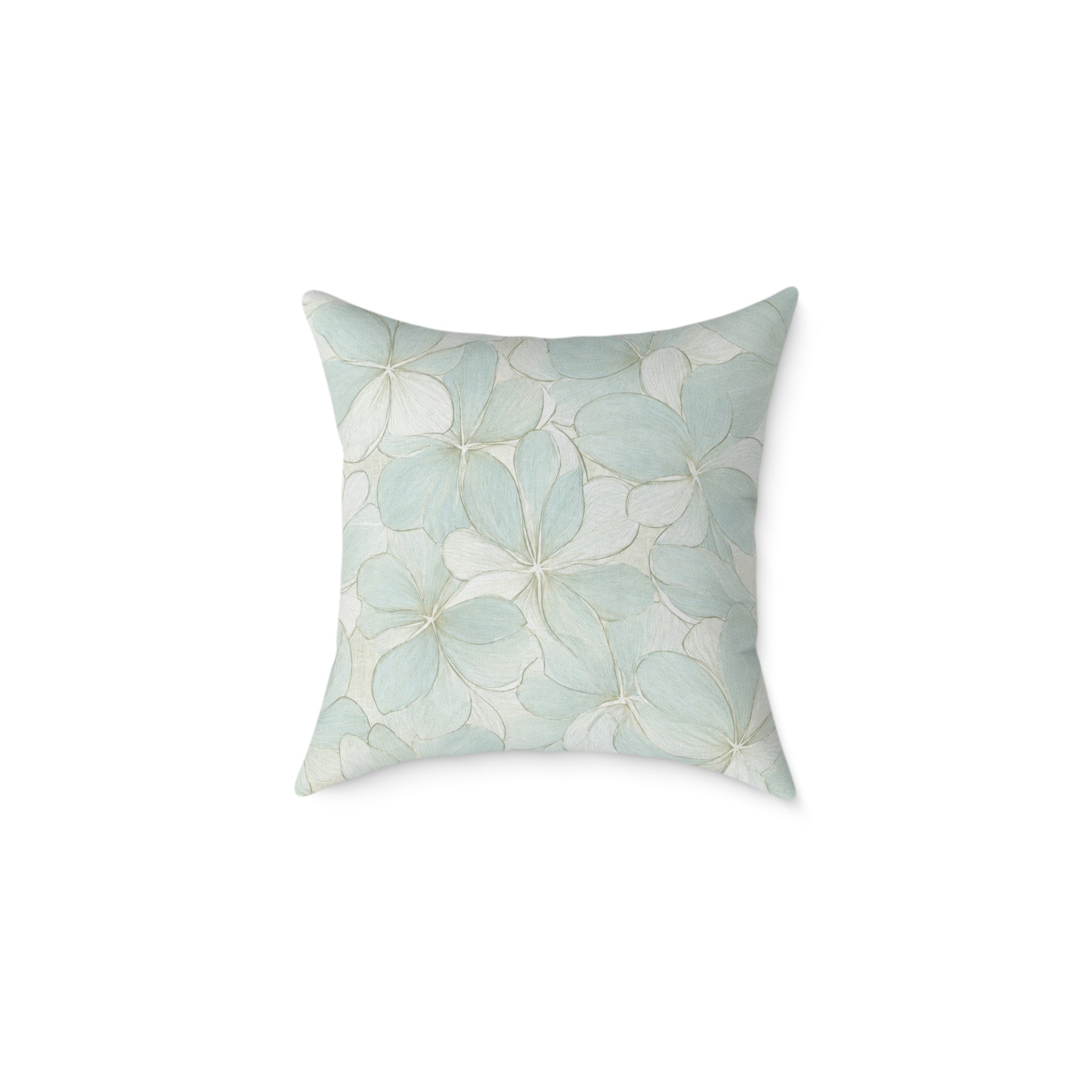 Coastal floral throw pillow in light blue and ivory 