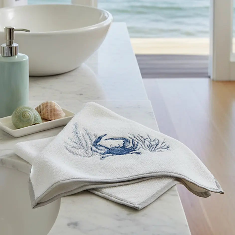 Blue Crab Terrycloth Guest Hand Towel Loving Coastal Living
