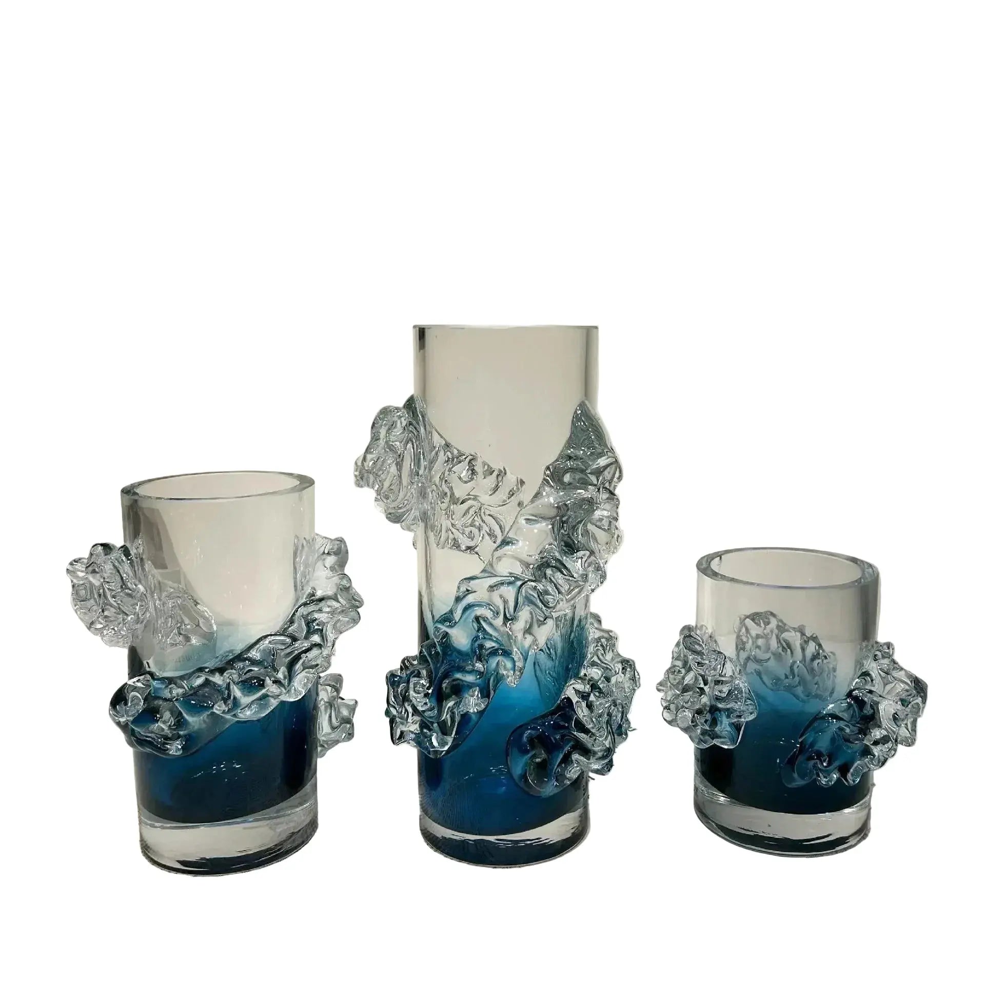 Blue Gradient Wavy Glass Vase Decorbites