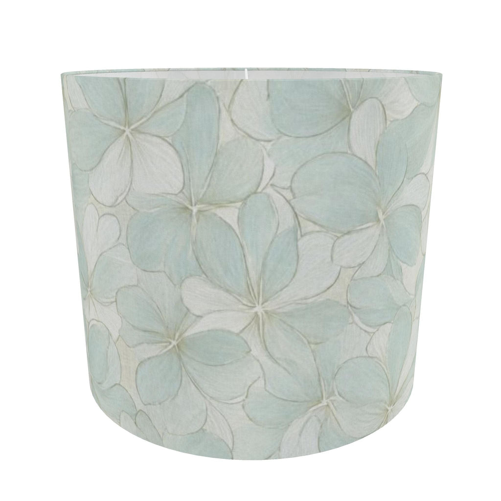 Blue floral drum shade with an oversized hydrangea pattern for a relaxed coastal living room