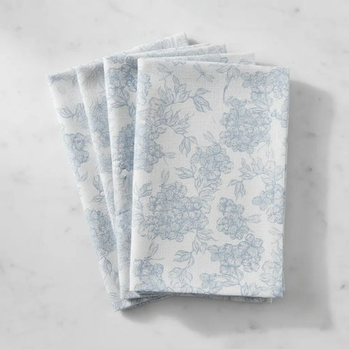 Chatham Hydrangea Linen Napkins Set of 4 with blue hydrangea floral print