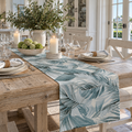 Blue and green tropical table runner for a coastal tablescape