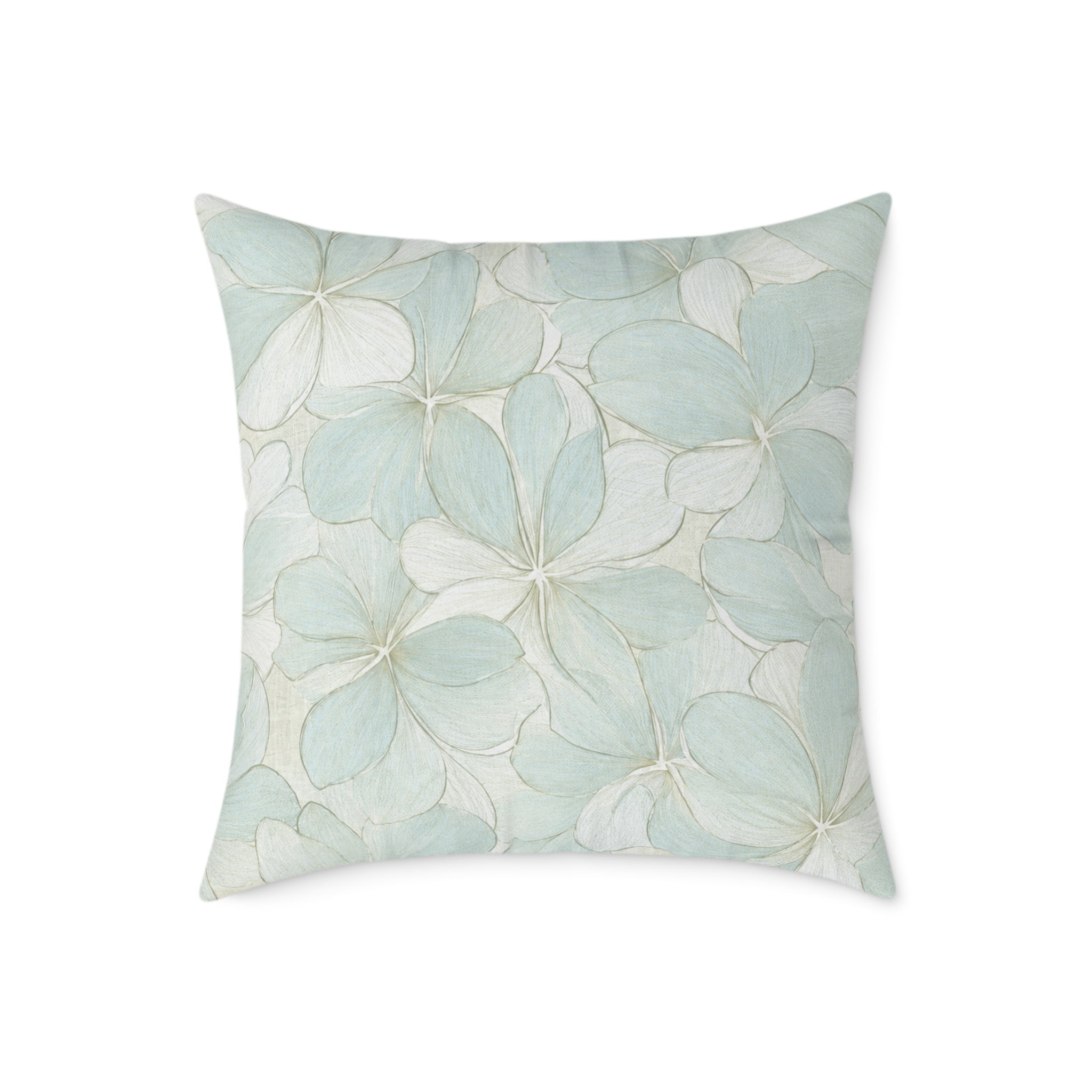 Beach house hydrangea floral pillow in soft blue and ivory