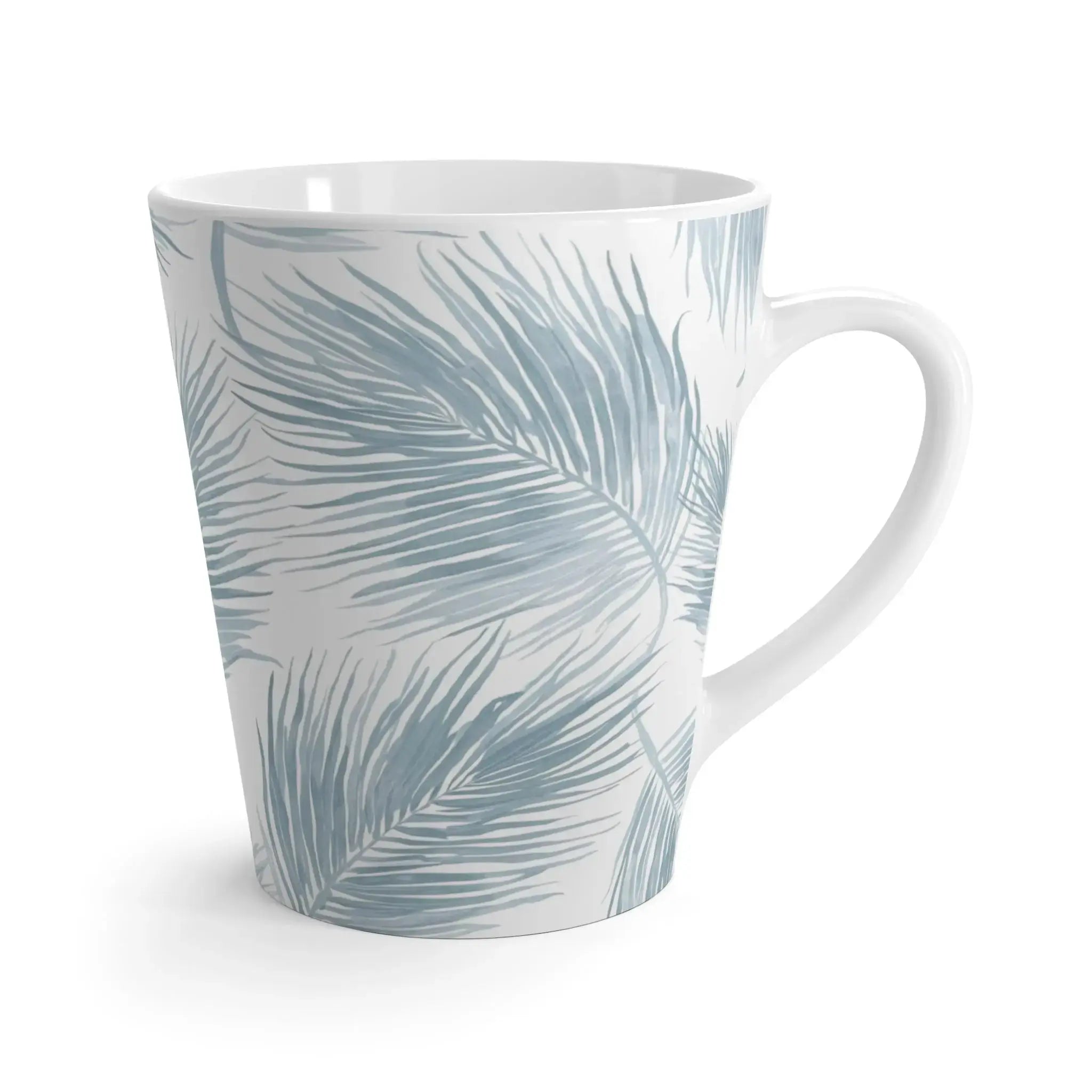 Blue palm trees coffee mug for beach house and coastal kitchens
