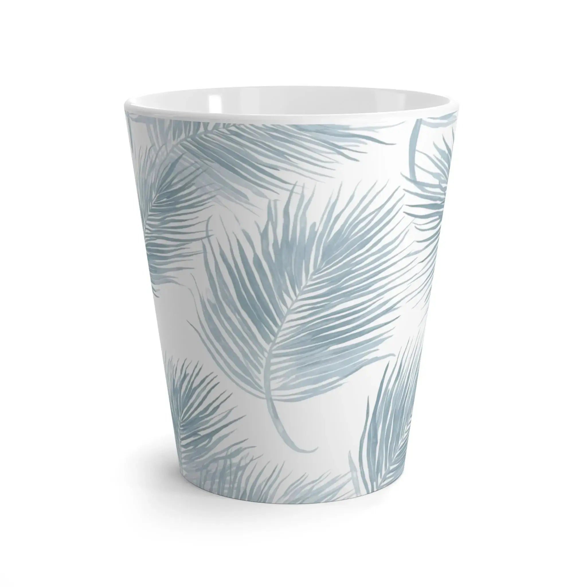 Blue palm trees coffee mug for beach house and coastal kitchens