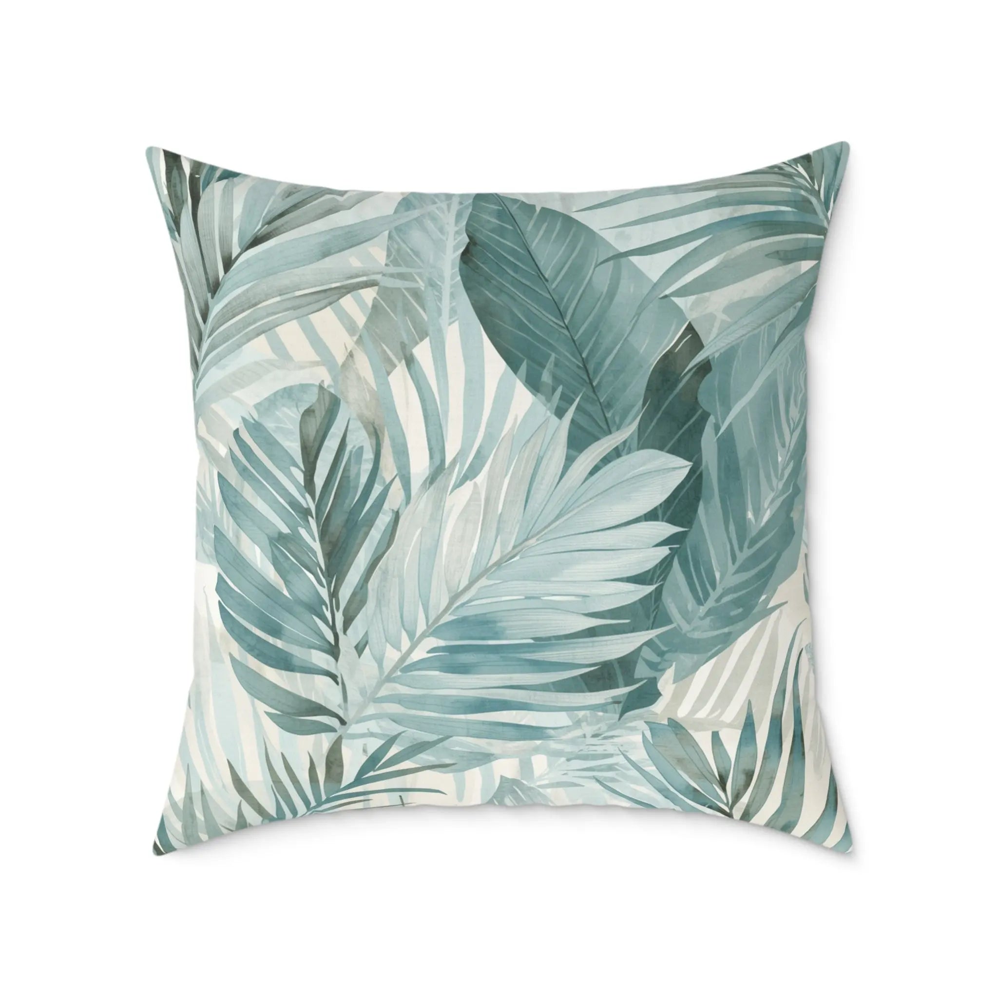 Tropical Palm Throw Pillow — Teal Botanical Square Cushion for Living Room, Coastal Home Decor  Home Decor