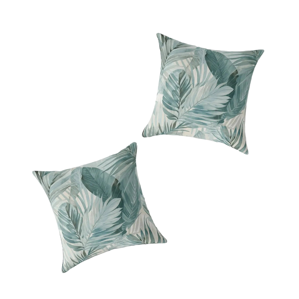 Aqua coral double sided 20 x 20 throw pillow cover for coastal home decor, front view on a white backdrop.