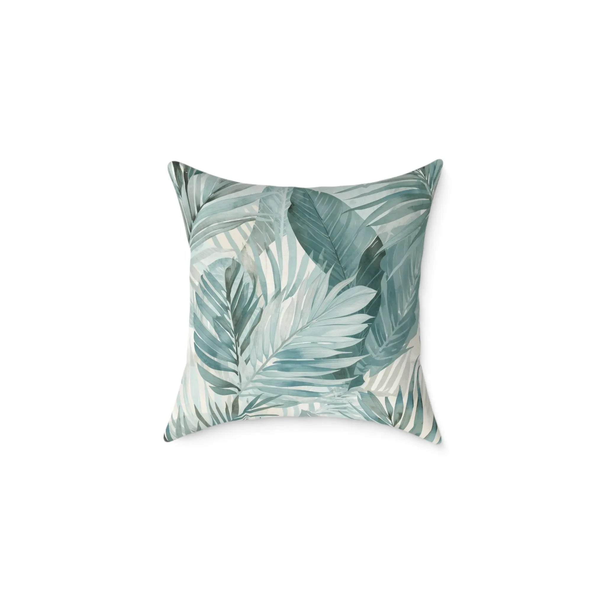 Tropical Palm Throw Pillow — Teal Botanical Square Cushion for Living Room, Coastal Home Decor  Home Decor
