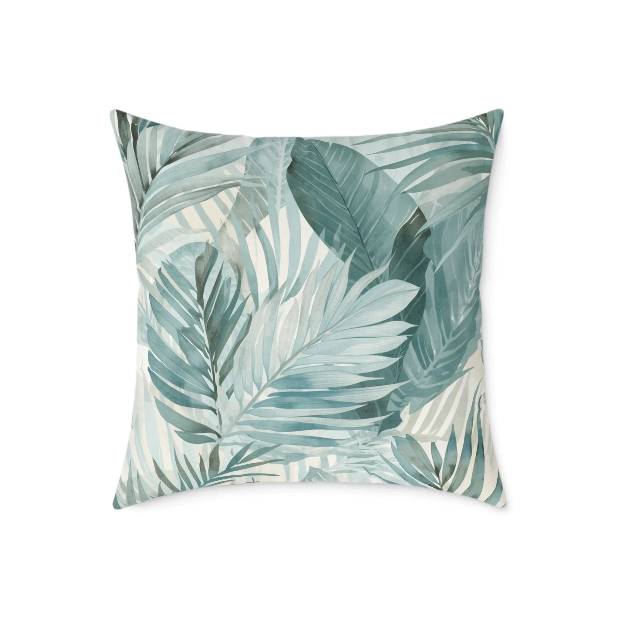 Tropical Palm Throw Pillow — Teal Botanical Square Cushion for Living Room, Coastal Home Decor  Home Decor