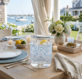 Blue pattern Mediterranean coastal cocktail glass with a stylish seaside design.