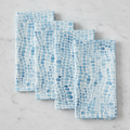 Blue seaglass print cloth dinner napkins for beach house and coastal table decor.