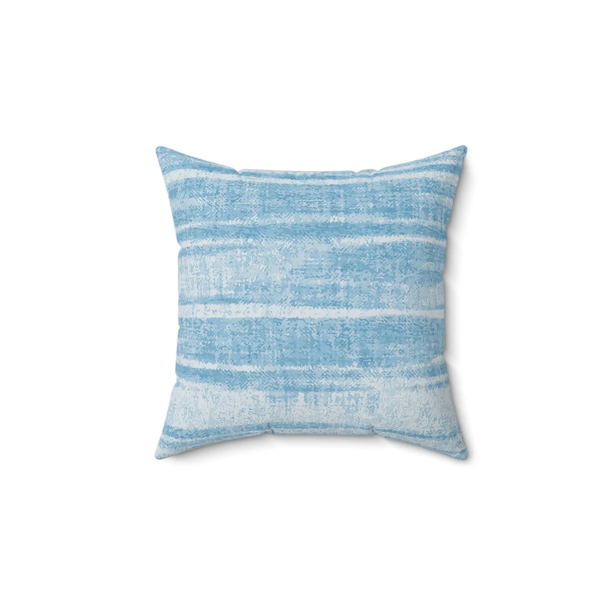 Closeup of blue washed striped throw pillow showing soft washed stripe texture