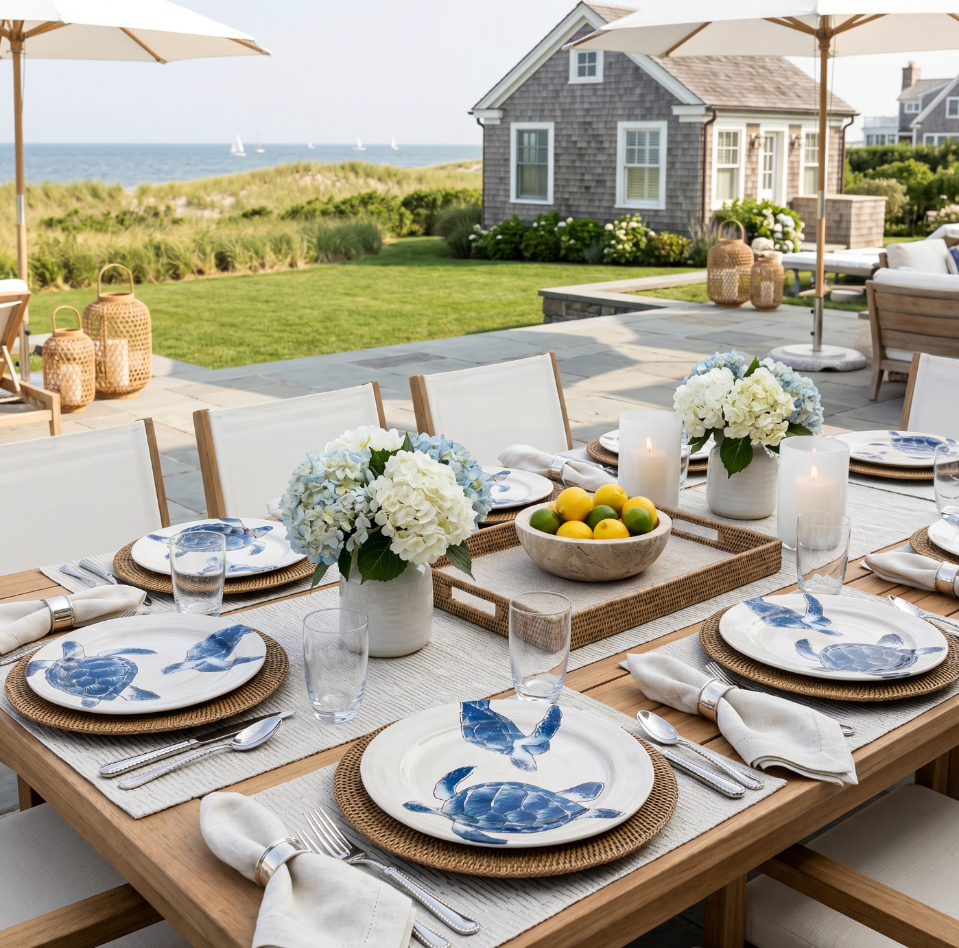 Blue turtle melamine plates for beach house, patio, or everyday table settings.