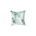 Blue watercolor palm tree pillow designed for beach house, coastal bedroom, or lounge decor