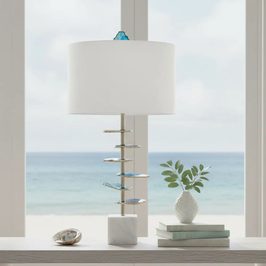 Coastal Blue & White Agate Table Lamp with Marble Base HouseOfZazla