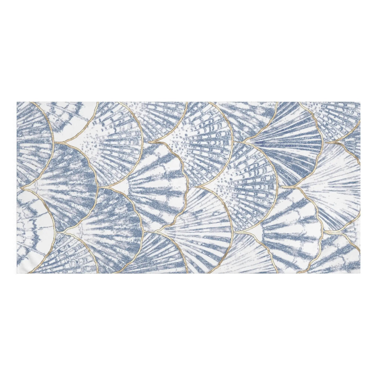 Blue and white seashell bath towel for nautical bathroom decor