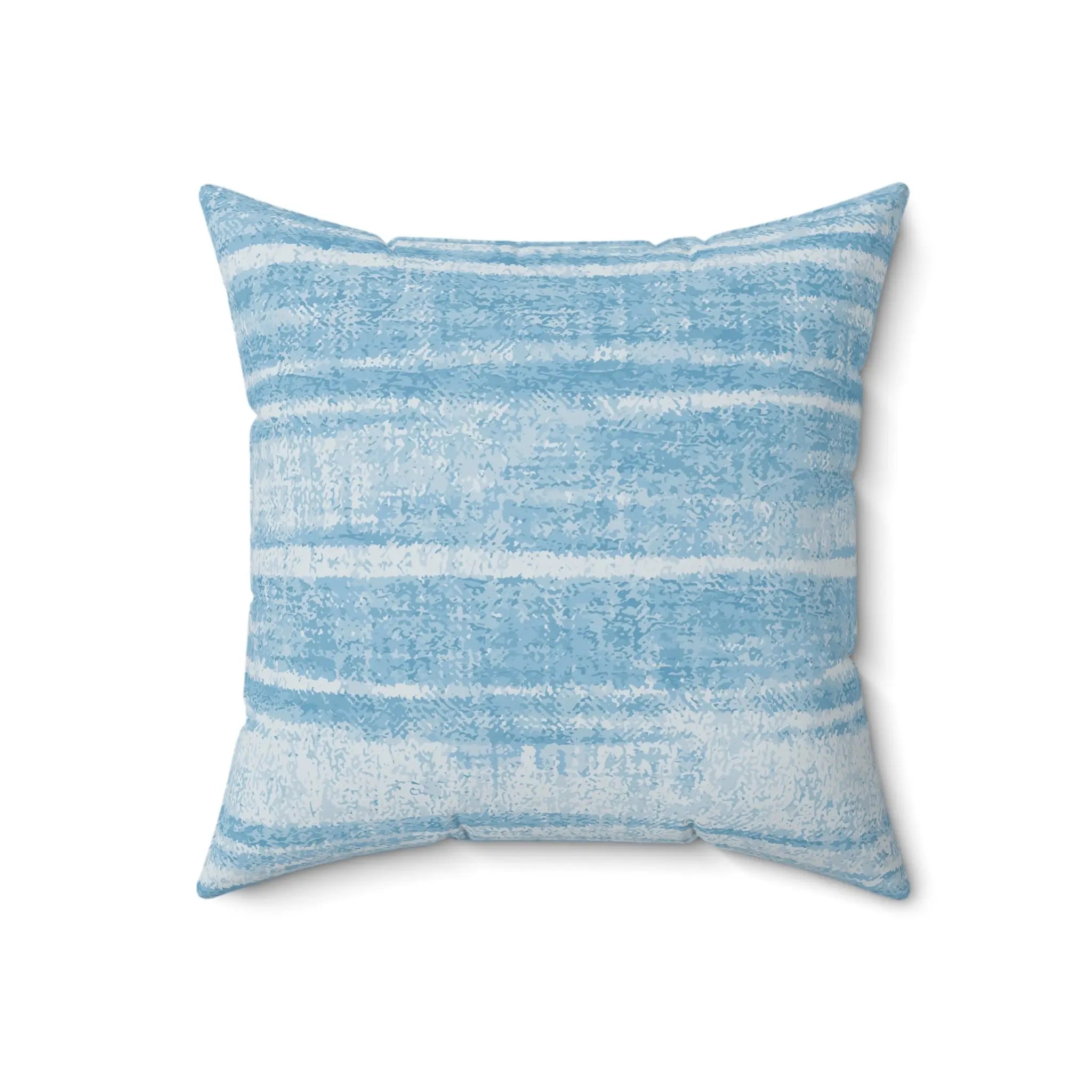 Blue striped coastal throw pillow with pale blue and white watercolor stripes evokes a breezy seaside retreat.