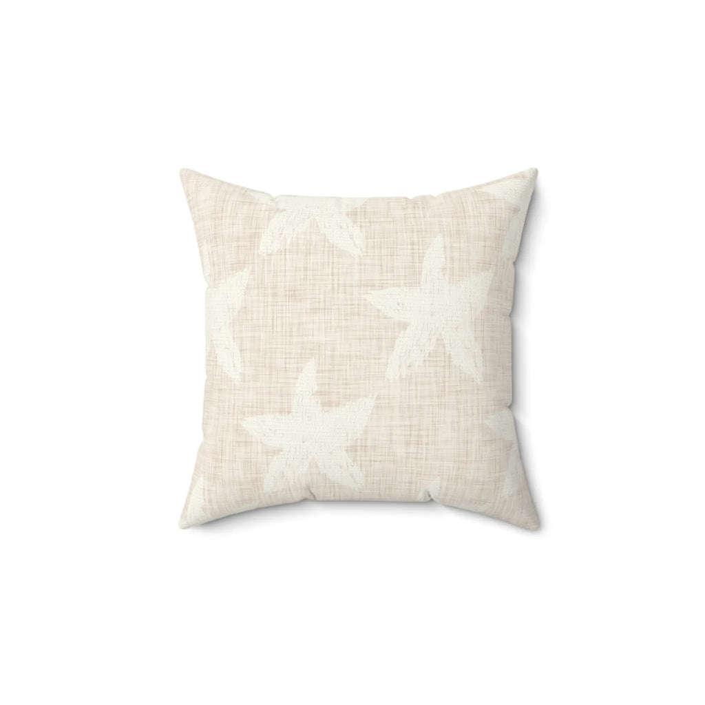 Paloma Starfish Throw Pillow with blush salmon backdrop and hand-painted starfish motifs.