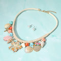 Boho beaded starfish seashell faceted beads charm threaded statement necklace in coastal beach style