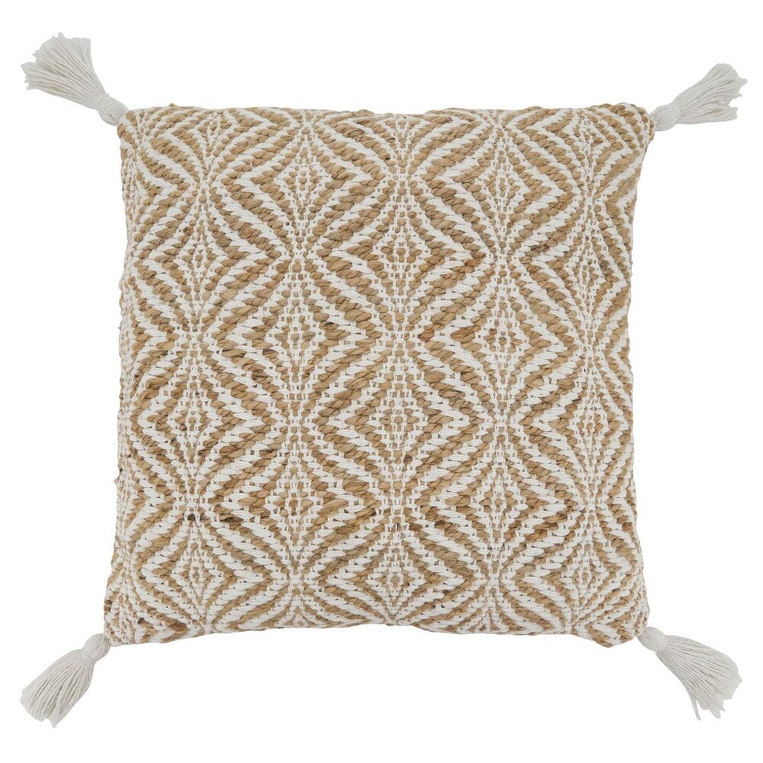 Jute‑cotton wavy line throw pillow with tassel corners, a thoughtful gift for housewarmings or holidays.
