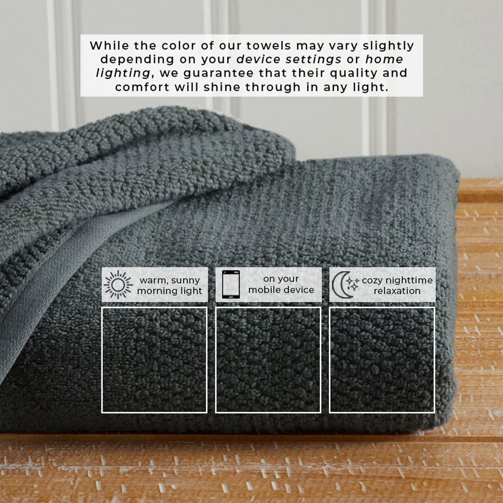 Bath towel set, Marbella Collection by Great Bay Home, 100% cotton with dark gray woven texture