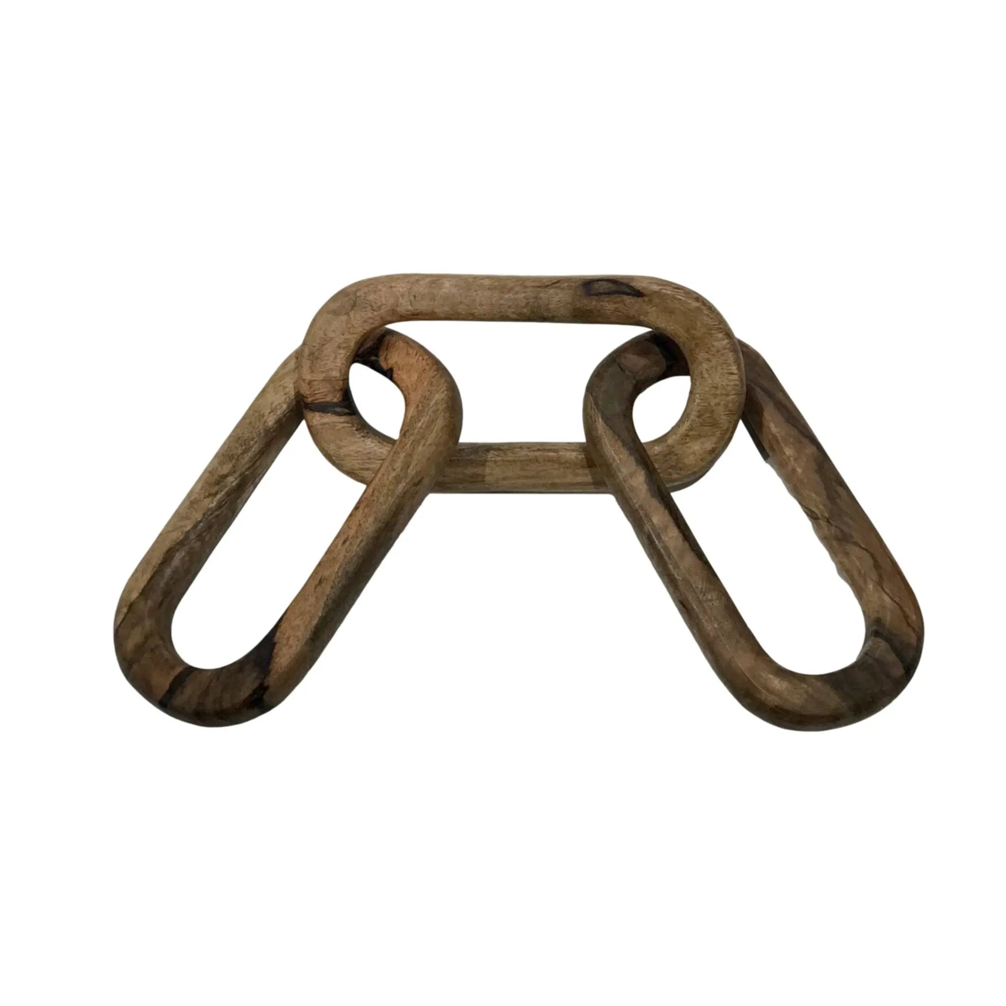 Carved Mango Wood Chain Link sculpture, accent decor by Loving Coastal Living.