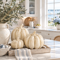 Carved wood pumpkin set in three sizes for coastal fall decor, mantels, tables, or entryways
